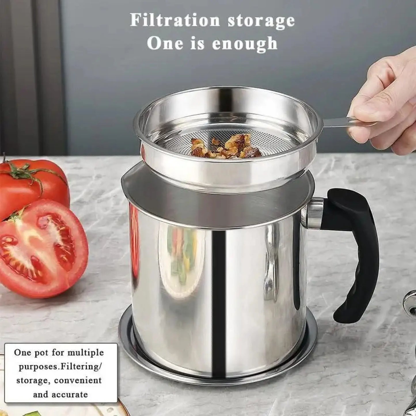 1 Count Modern Kitchen Oil Dispenser with Tray & Lid,Stainless Steel Oil Pot with Filter,Bacon Grease Container, Cooking Oil Can, Kitchenware, Utensils, Kitchen Gadgets