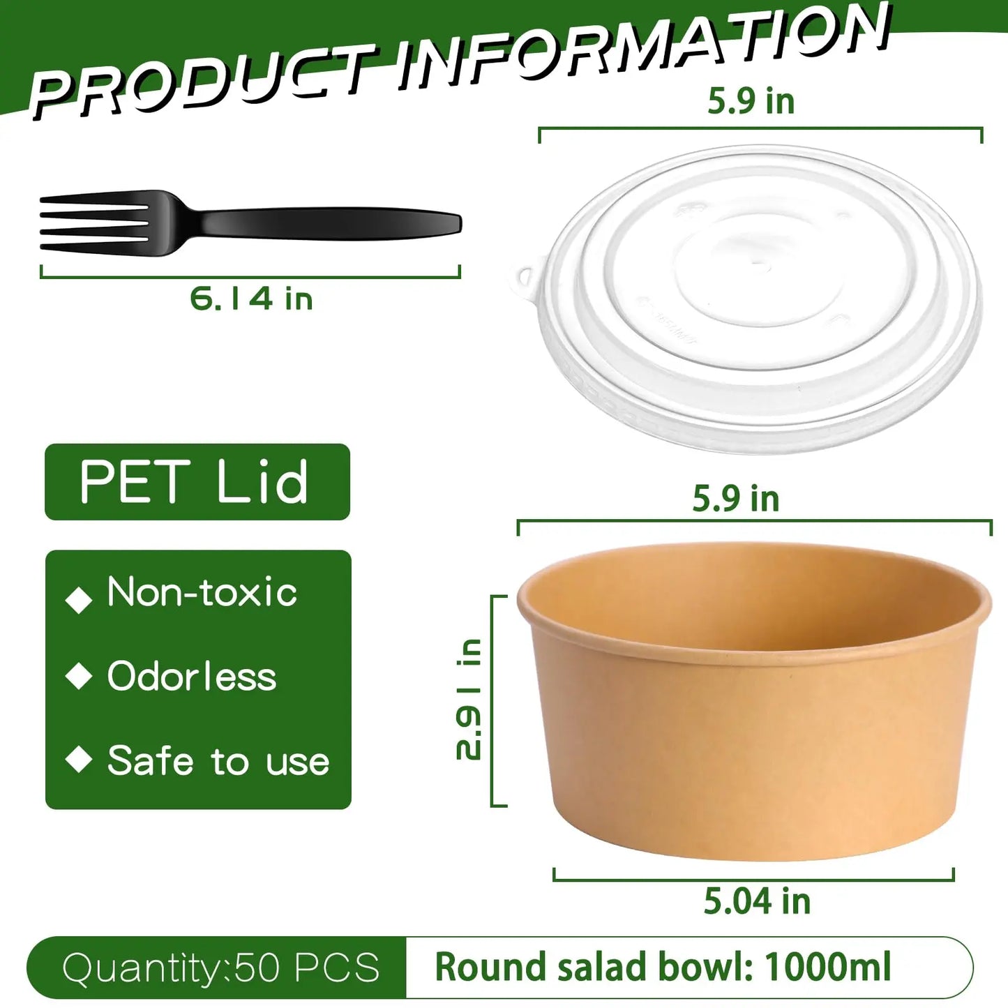 Summer Sale Kesaplan 50Pack Disposable Kraft Paper Bowls with Lids and Forks,29Oz/35Oz Square,Meal Prep Containers Disposable Large Paper Bowls, Leakproof Food Containers Treat Soup Serving Bowl, Microwave Safe for Hot/Cold Food Compostable