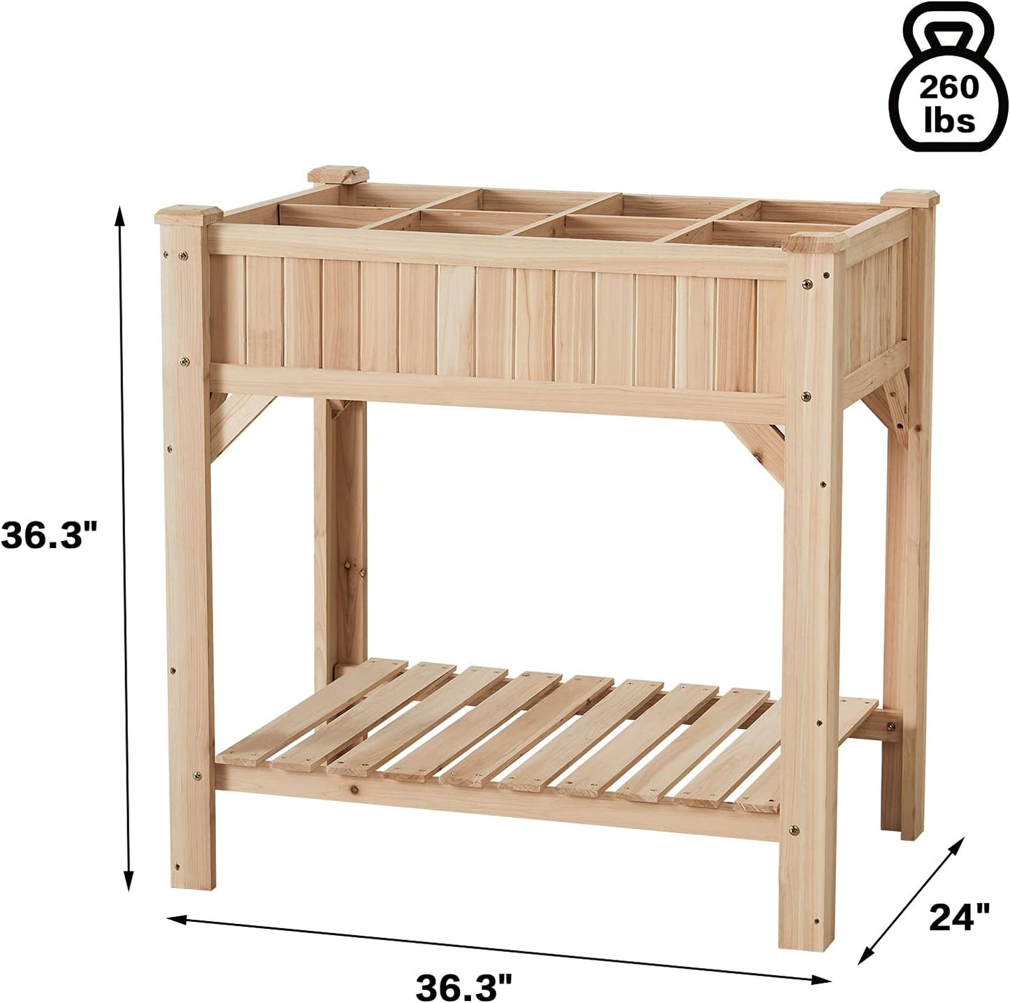 Raised Garden Bed with Legs 36.3X36.3X24 Inch - Herb Planter with Divider Liner Flower Herb Wood Planter with Storage Shelves for Backyard Patio Extra Gloves 3 Tools 8 Grow Area 20 T-Tag