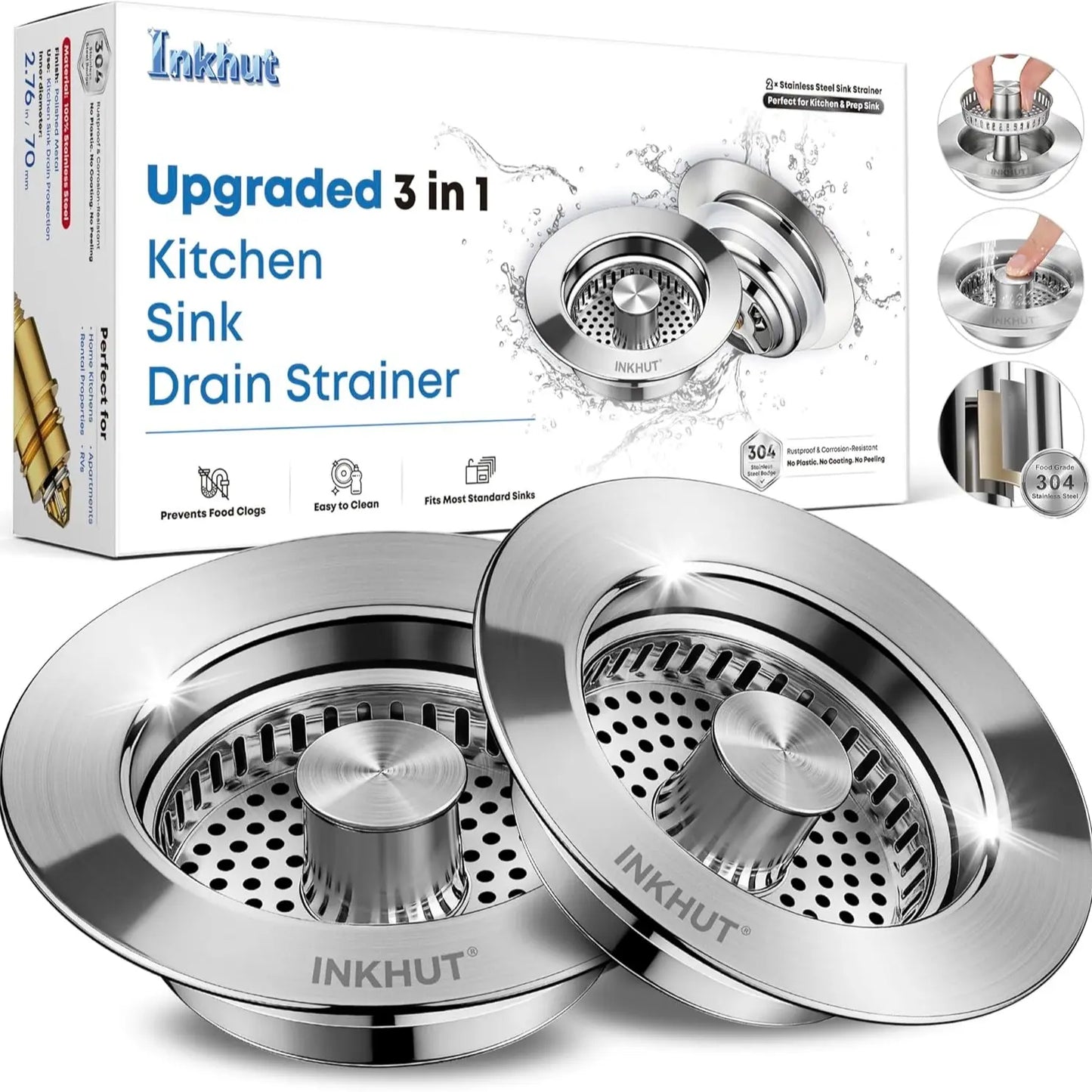 Anti-Clogging 3-In-1 Kitchen Sink Drain Filter | Pop-Up Stopper & Food Catcher, Odor-Proof, No Tools Needed (3.5 Inch)