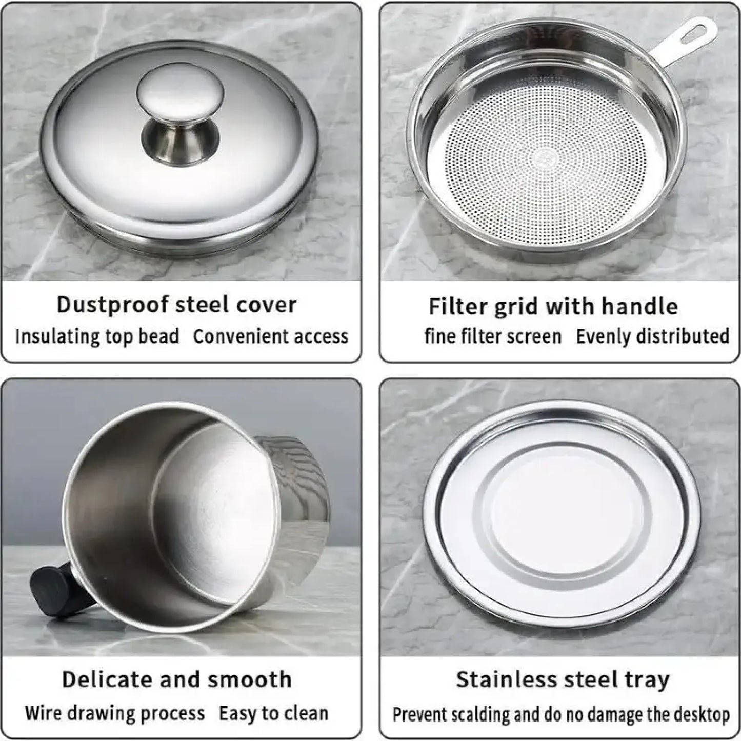 1 Count Modern Kitchen Oil Dispenser with Tray & Lid,Stainless Steel Oil Pot with Filter,Bacon Grease Container, Cooking Oil Can, Kitchenware, Utensils, Kitchen Gadgets