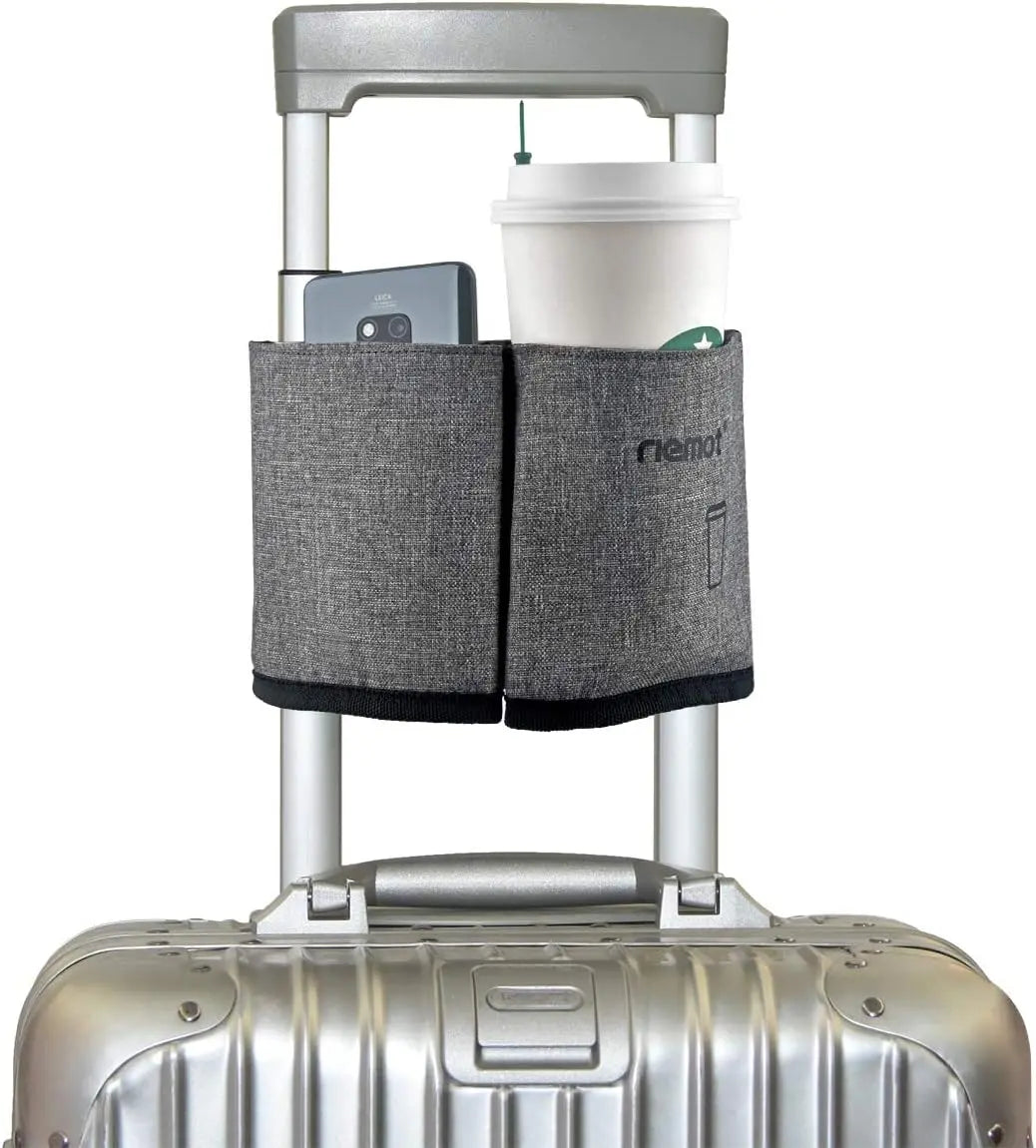 Stylish Luggage Cup Holder - Organized, Functional Roll-On Suitcase Handle Accessory, Hands-Free Drink Carrier, Accommodates 2 Mugs, Secures Mugs, Travel Gifts for Flight Attendants