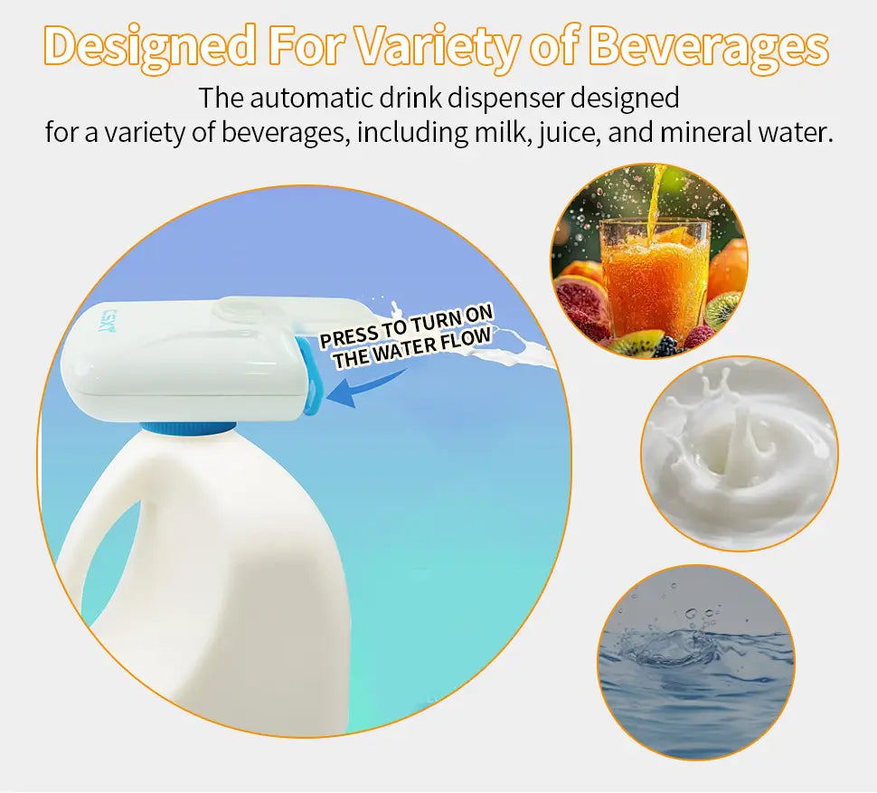 Electric Hands-Free Auto Drink Pump Dispenser for Gal Bottles - Milk Dispenser, No-Spill 1-Touch Beverage Pump for Fridge, Kitchen Organizer Gadget for Family [Mid Year Sale]