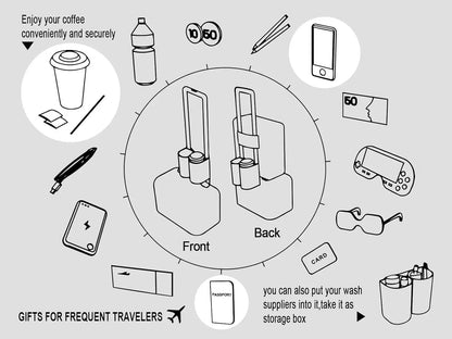 Stylish Luggage Cup Holder - Organized, Functional Roll-On Suitcase Handle Accessory, Hands-Free Drink Carrier, Accommodates 2 Mugs, Secures Mugs, Travel Gifts for Flight Attendants