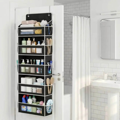 5-Tier over the Door Organizer, Heavy Duty Hanging Storage Bag with Clear Windows & Mesh Side Pockets, No-Drill Space Saver Organizer for Bathroom, Bedroom, Nursery, Pantry (Fits Standard Doors)