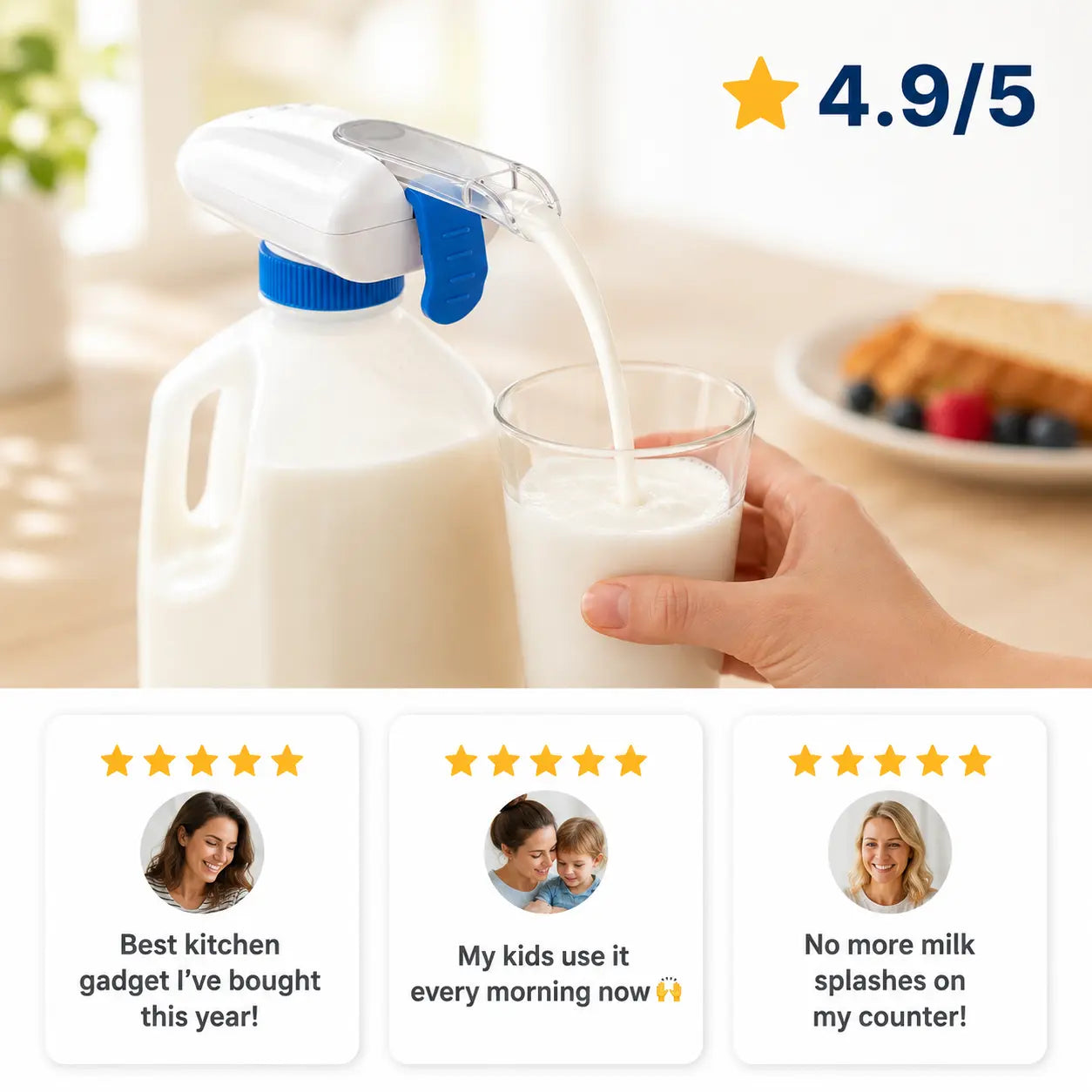 Electric Hands-Free Auto Drink Pump Dispenser for Gal Bottles - Milk Dispenser, No-Spill 1-Touch Beverage Pump for Fridge, Kitchen Organizer Gadget for Family [Mid Year Sale]