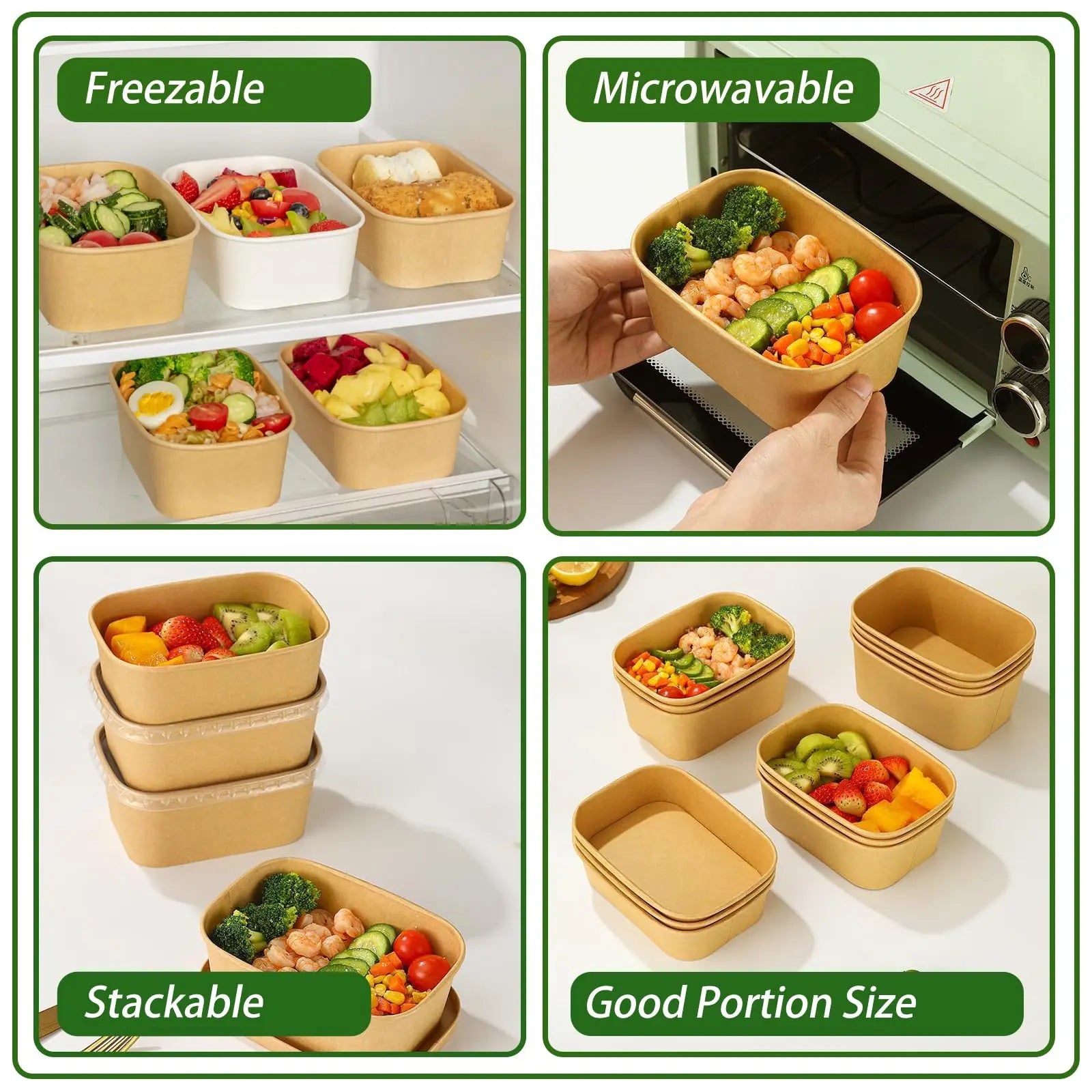 Summer Sale Kesaplan 50Pack Disposable Kraft Paper Bowls with Lids and Forks,29Oz/35Oz Square,Meal Prep Containers Disposable Large Paper Bowls, Leakproof Food Containers Treat Soup Serving Bowl, Microwave Safe for Hot/Cold Food Compostable