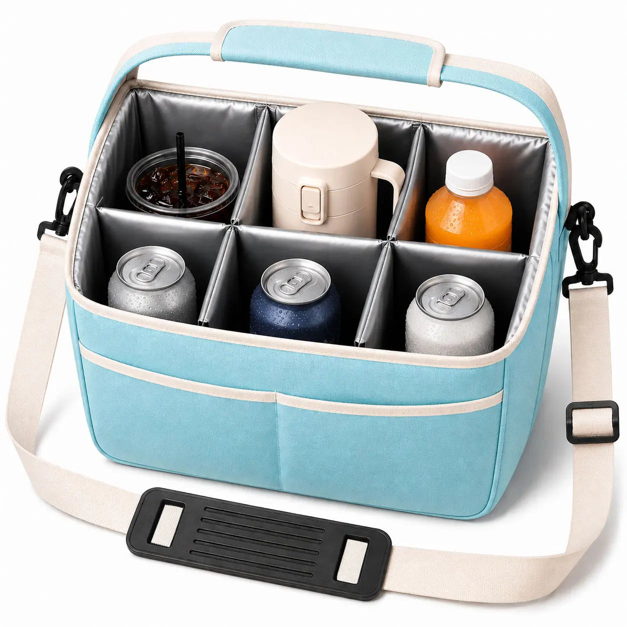 6-Cup Portable Drink Carrier Bag, Reusable Polyester Fabric Tote with Adjustable Dividers - Multi-Cup Organiser for Takeout & Outdoor Events, Multi-Cup Holders