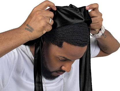 Durags for Men, Silky Satin Durag, Do Rag for Waves, 2 Pieces | Long Straps, Wide Band, Breathable Fabric, Smooth Texture, Unisex Fit, for Workout, Wave Compression, Nighttime Wear