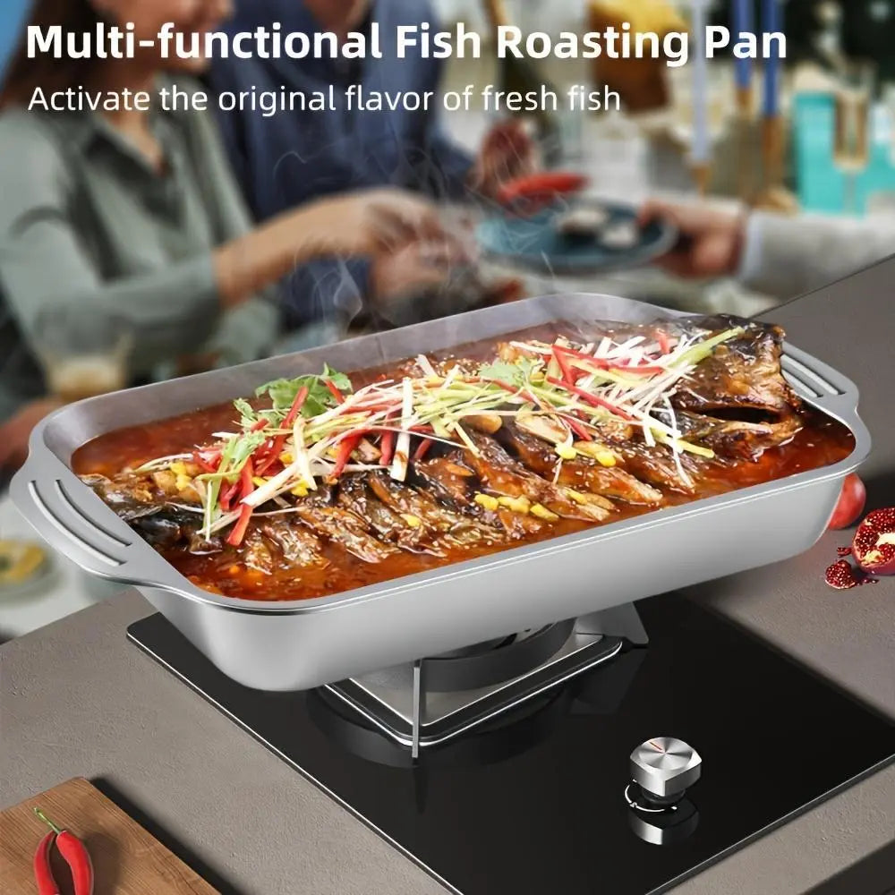 Set of 2/4 Extra Large Stainless Steel Bakingpans with Lids -Non-Stick Thick-Bottomedrectangular Oven Traysfordesserts Breadand Seafood Perfect for Grillingandbuffetserving Spacious Design Non-Sticksurface Ovensafebaking Pans Mother'S Daygift