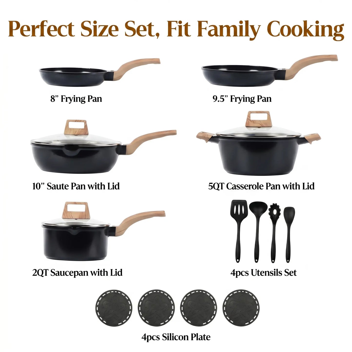 [ New ]FDN 16-Pc Aesthetic Cookware Collection, Non-Toxic Pfas-Free Titanium Caremic Granite Pots and Pans Set, Easy-Clean Oven & Dishwasher Safe, Induction Ready Cooking Set with 10" (24Cm) Fry Pan, Glass Lids, Kitchen Utensils, Aluminium, Deals for You