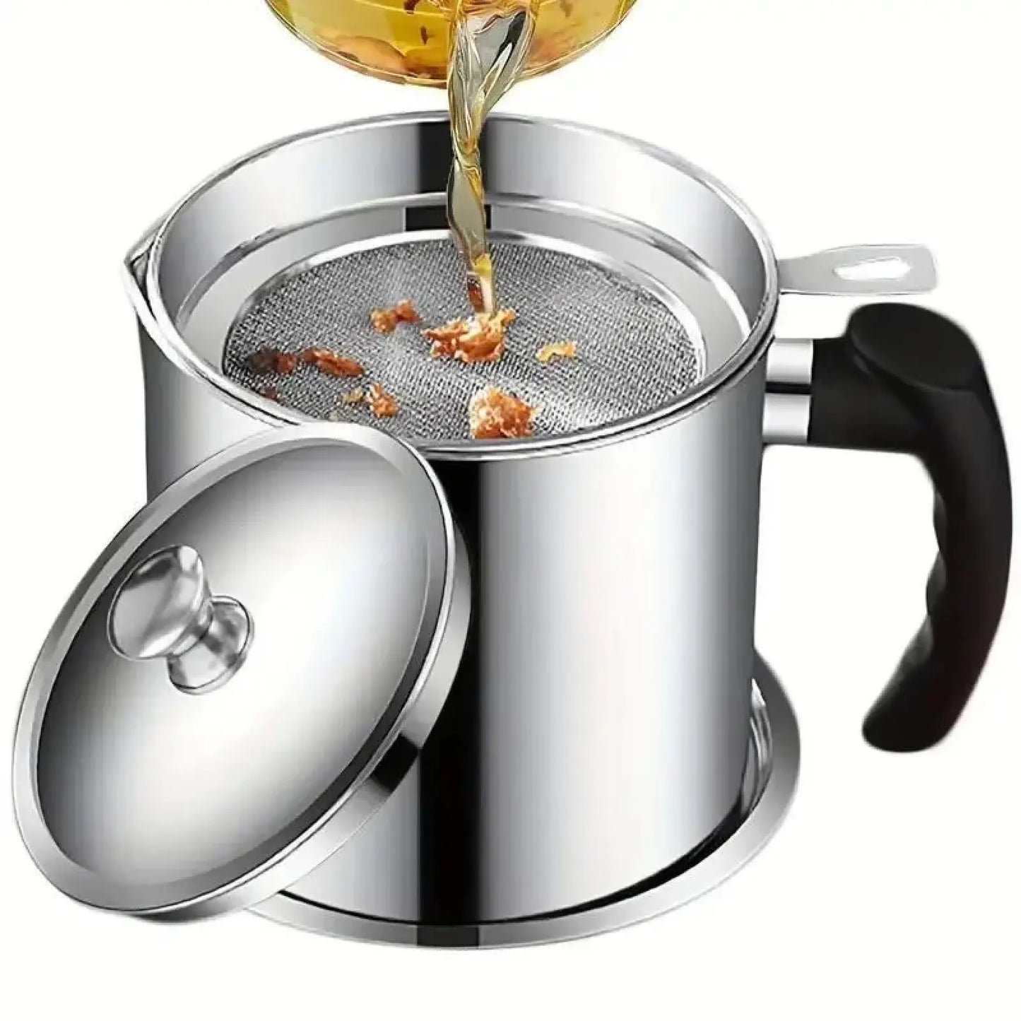 1 Count Modern Kitchen Oil Dispenser with Tray & Lid,Stainless Steel Oil Pot with Filter,Bacon Grease Container, Cooking Oil Can, Kitchenware, Utensils, Kitchen Gadgets