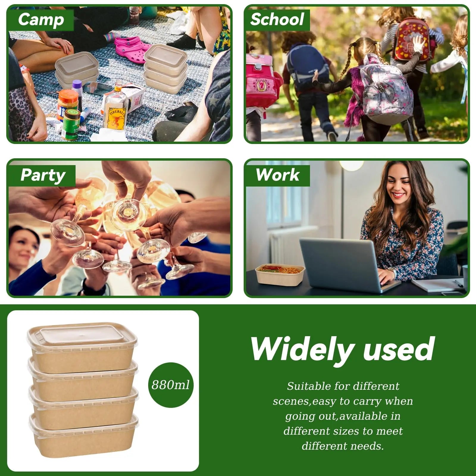 Summer Sale Kesaplan 50Pack Disposable Kraft Paper Bowls with Lids and Forks,29Oz/35Oz Square,Meal Prep Containers Disposable Large Paper Bowls, Leakproof Food Containers Treat Soup Serving Bowl, Microwave Safe for Hot/Cold Food Compostable