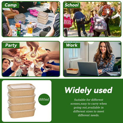 Summer Sale Kesaplan 50Pack Disposable Kraft Paper Bowls with Lids and Forks,29Oz/35Oz Square,Meal Prep Containers Disposable Large Paper Bowls, Leakproof Food Containers Treat Soup Serving Bowl, Microwave Safe for Hot/Cold Food Compostable