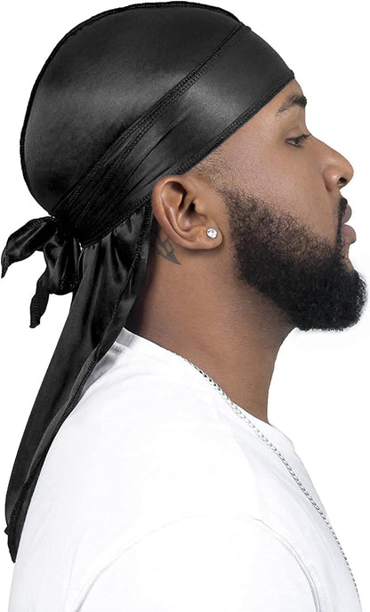 Durags for Men, Silky Satin Durag, Do Rag for Waves, 2 Pieces | Long Straps, Wide Band, Breathable Fabric, Smooth Texture, Unisex Fit, for Workout, Wave Compression, Nighttime Wear