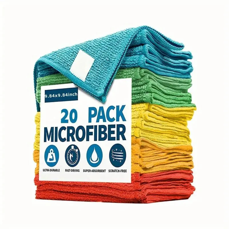 Microfiber Cleaning Cloths, Multi-Color Pack (5/10/20/50Pcs, 9.84X9.84In) - Quick-Dry, Scratch-Free, Durable for Kitchen Bath Daily Clean on Indoor Surfaces