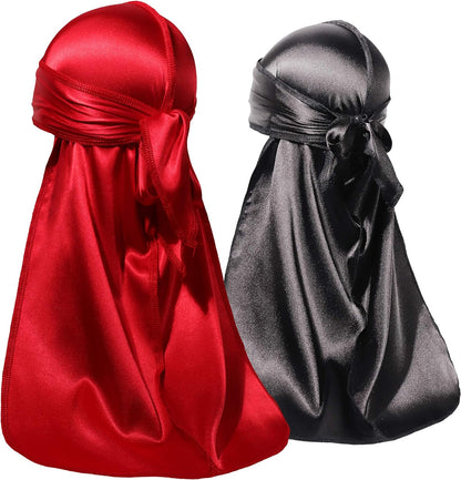 Durags for Men, Silky Satin Durag, Do Rag for Waves, 2 Pieces | Long Straps, Wide Band, Breathable Fabric, Smooth Texture, Unisex Fit, for Workout, Wave Compression, Nighttime Wear