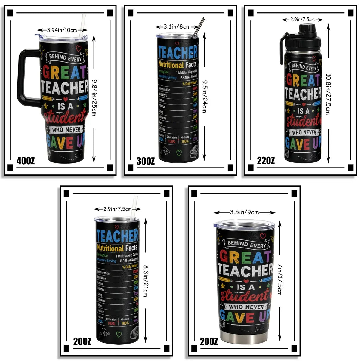 1 Pc, 40Oz/30Oz/22Oz/20Oz Stainless Steel Cup Teacher Appreciation Gift Vacuum Insulated Travel Flask Tumbler 18/8 Food Grade Double Wall Cup Insulated Drink Cup with Leak Proof Lid Keep Cold 24H Hot 12H Car Cup Holder Friendly for Teacher Stud