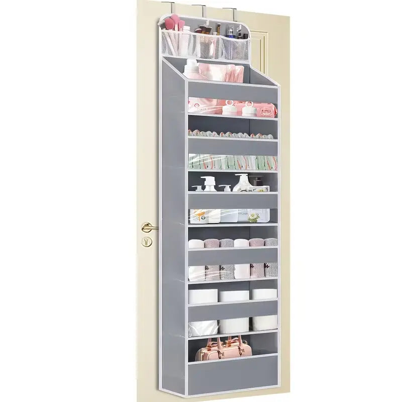 5-Tier over the Door Organizer, Heavy Duty Hanging Storage Bag with Clear Windows & Mesh Side Pockets, No-Drill Space Saver Organizer for Bathroom, Bedroom, Nursery, Pantry (Fits Standard Doors)