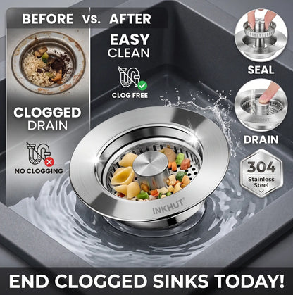 Anti-Clogging 3-In-1 Kitchen Sink Drain Filter | Pop-Up Stopper & Food Catcher, Odor-Proof, No Tools Needed (3.5 Inch)