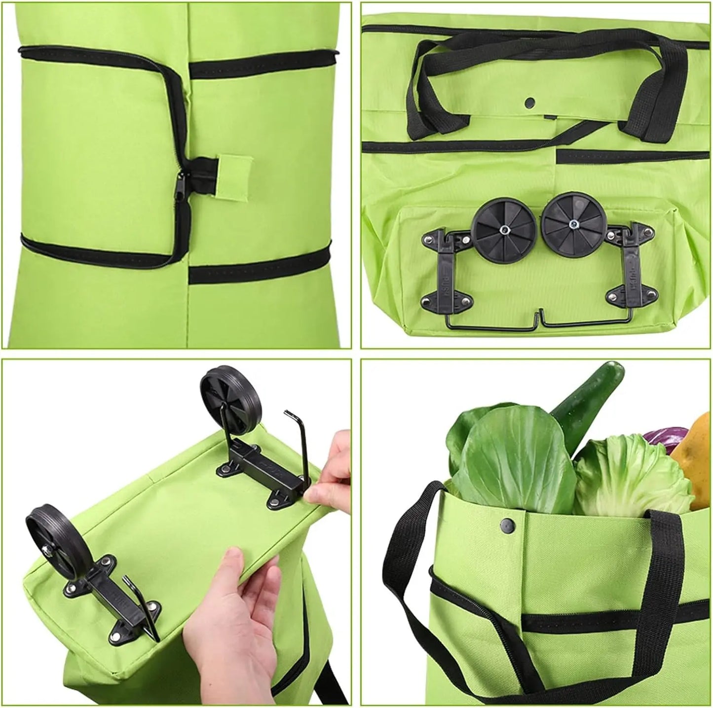 Collapsible Shopping Grocery Bag with Wheels Rolling Tote Bag with Wheels Large Reusable Shopping Bags Foldable Cart