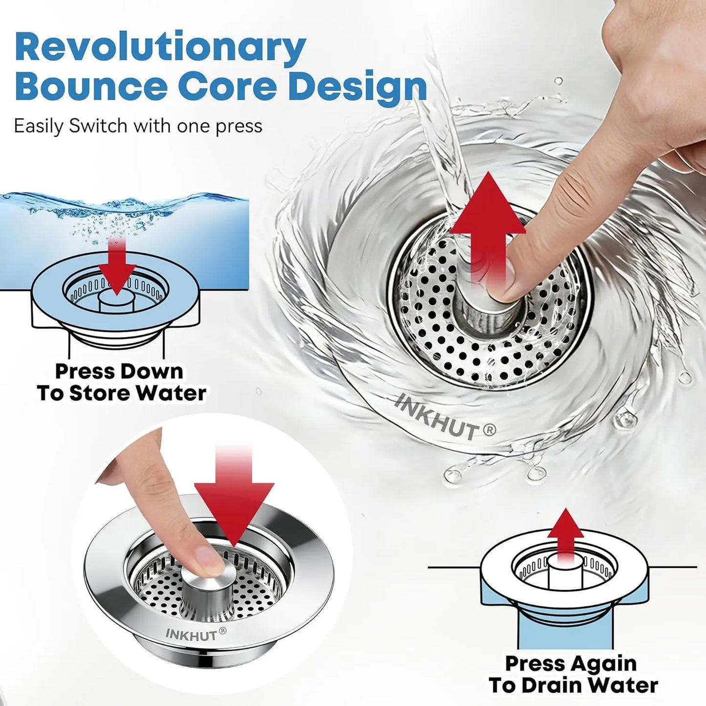 Anti-Clogging 3-In-1 Kitchen Sink Drain Filter | Pop-Up Stopper & Food Catcher, Odor-Proof, No Tools Needed (3.5 Inch)