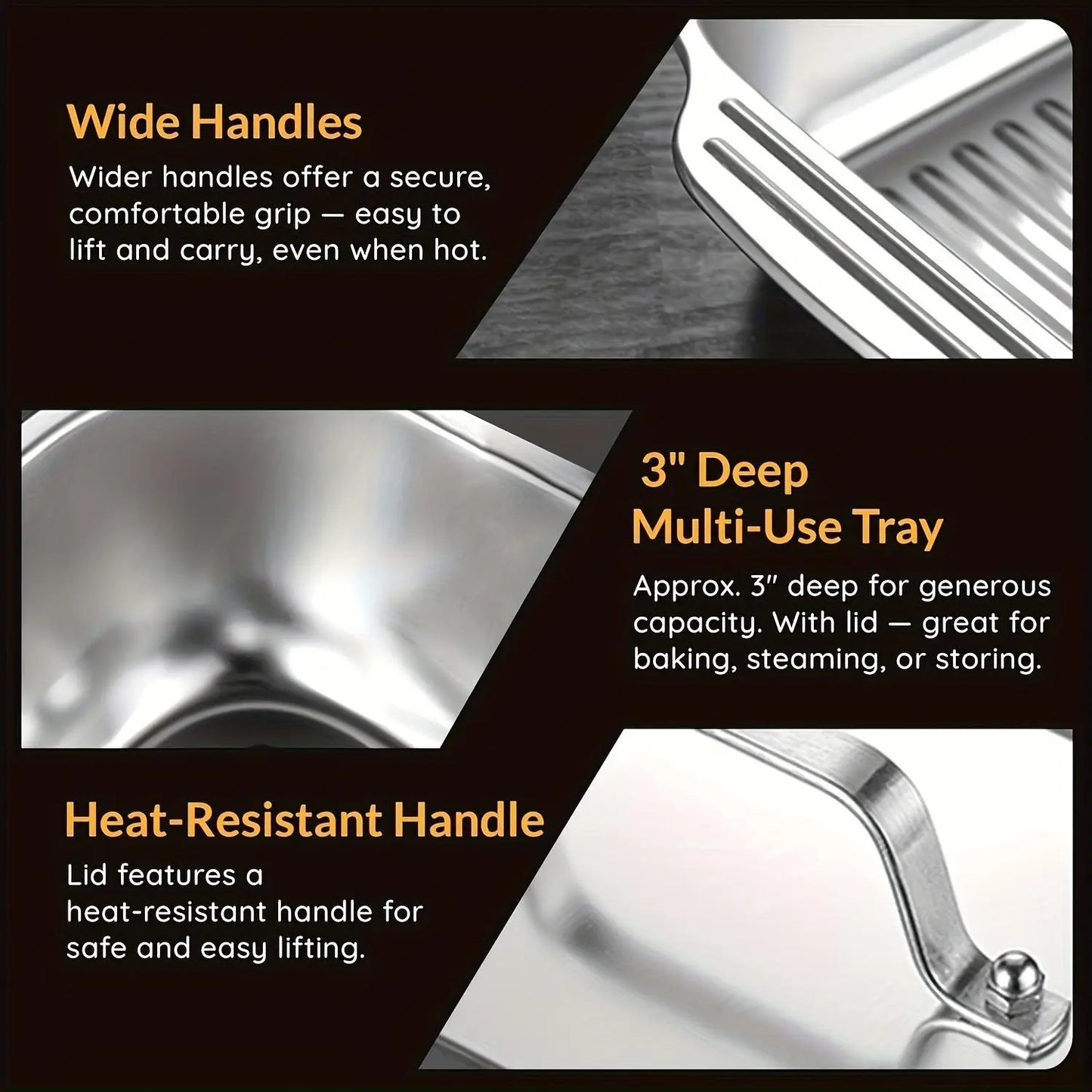 Set of 2/4 Extra Large Stainless Steel Bakingpans with Lids -Non-Stick Thick-Bottomedrectangular Oven Traysfordesserts Breadand Seafood Perfect for Grillingandbuffetserving Spacious Design Non-Sticksurface Ovensafebaking Pans Mother'S Daygift