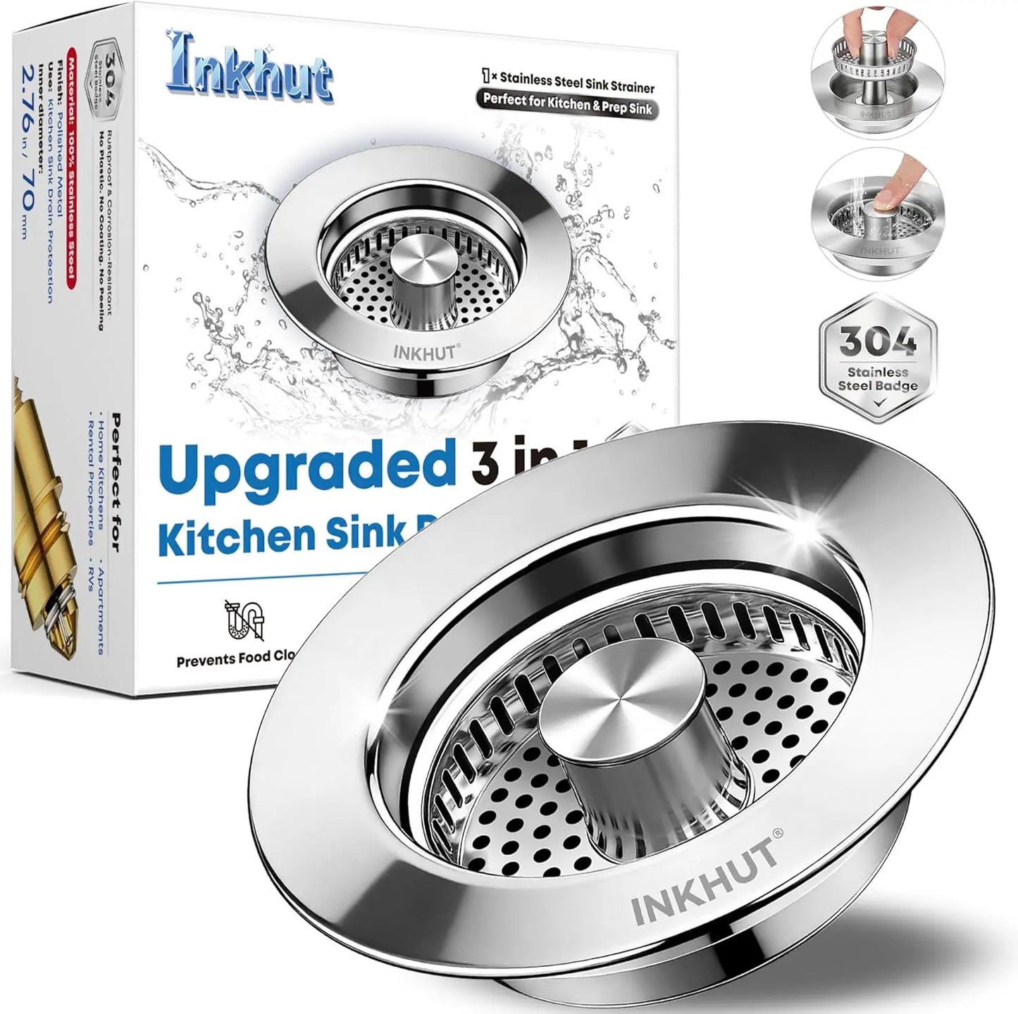 Anti-Clogging 3-In-1 Kitchen Sink Drain Filter | Pop-Up Stopper & Food Catcher, Odor-Proof, No Tools Needed (3.5 Inch)