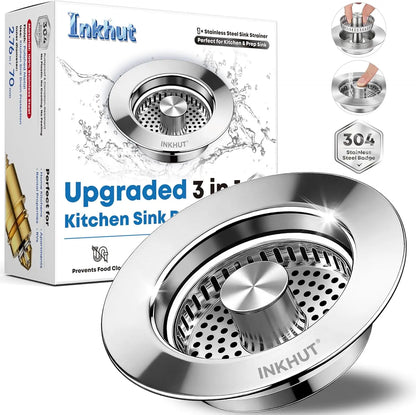 Anti-Clogging 3-In-1 Kitchen Sink Drain Filter | Pop-Up Stopper & Food Catcher, Odor-Proof, No Tools Needed (3.5 Inch)