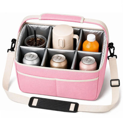 6-Cup Portable Drink Carrier Bag, Reusable Polyester Fabric Tote with Adjustable Dividers - Multi-Cup Organiser for Takeout & Outdoor Events, Multi-Cup Holders