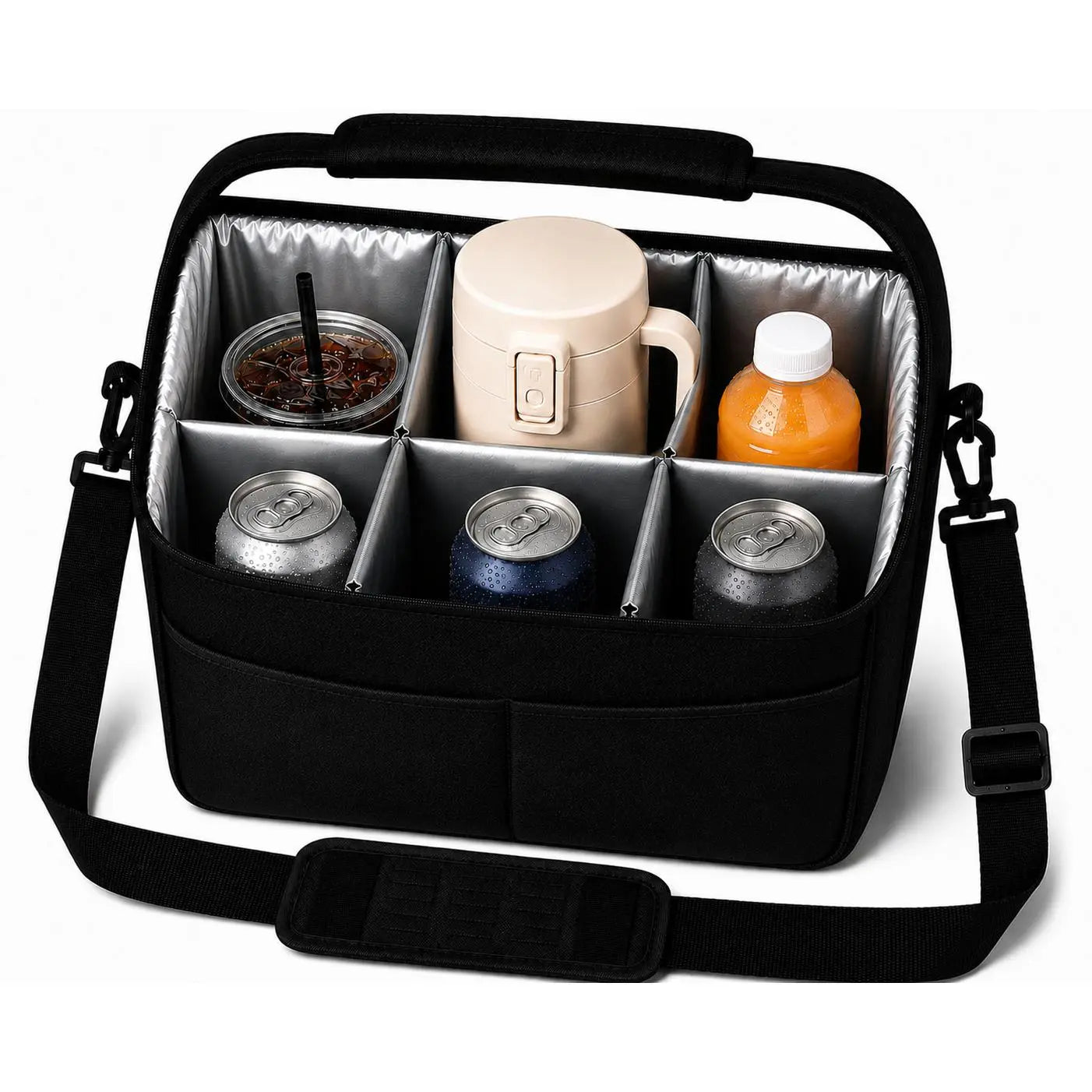 6-Cup Portable Drink Carrier Bag, Reusable Polyester Fabric Tote with Adjustable Dividers - Multi-Cup Organiser for Takeout & Outdoor Events, Multi-Cup Holders