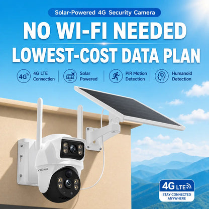 4G Solar Dual Lenses Security Camera, Wireless Outdoor, AI Human Detection, Dual View, 355° Pan 90° Tilt, PIR Motion Alert, IP65 Waterproof, Night Vision, App Remote, No Wifi Needed, Home Security System, Ai Security Camera System