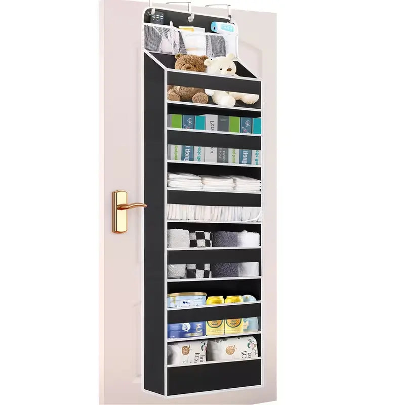 5-Tier over the Door Organizer, Heavy Duty Hanging Storage Bag with Clear Windows & Mesh Side Pockets, No-Drill Space Saver Organizer for Bathroom, Bedroom, Nursery, Pantry (Fits Standard Doors)