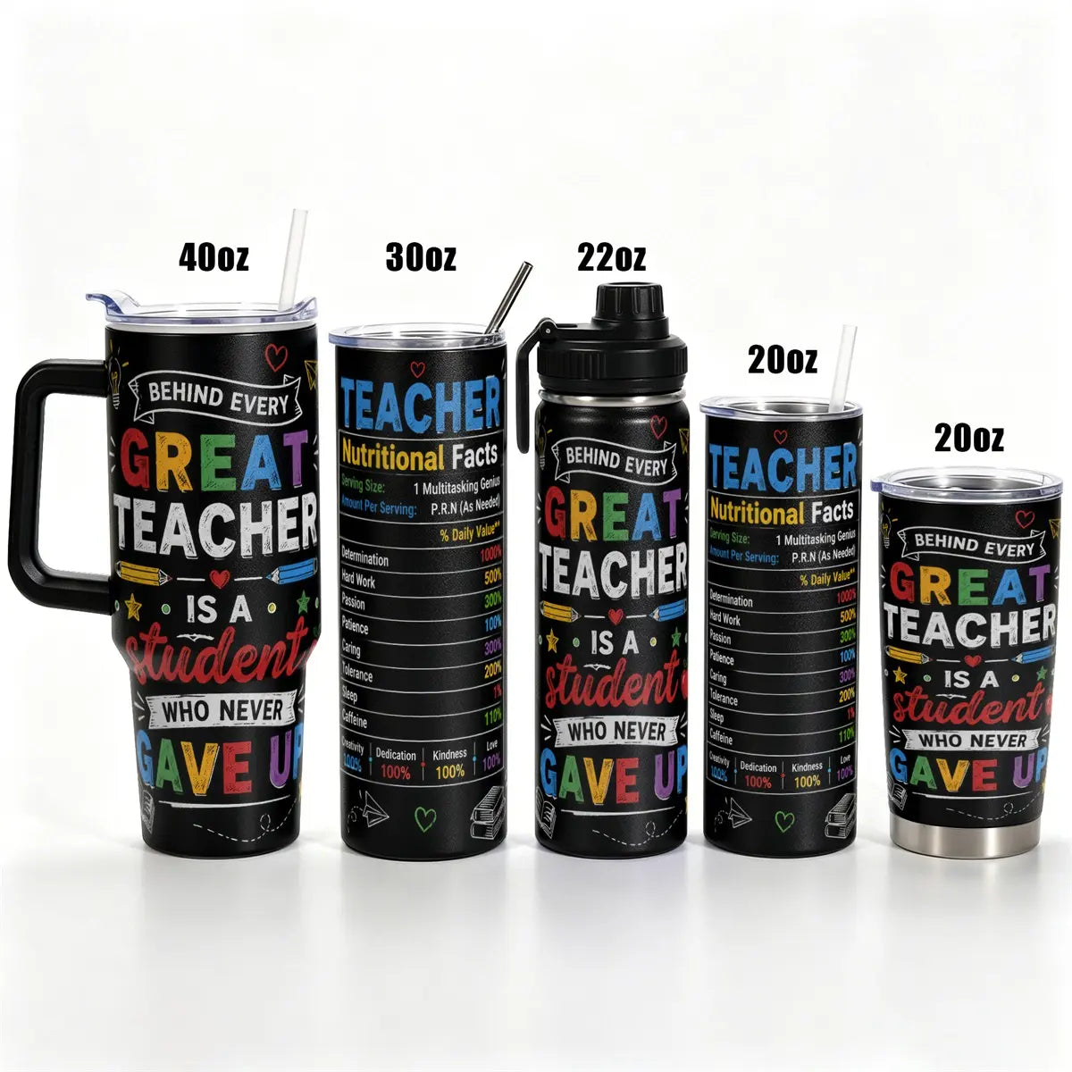 1 Pc, 40Oz/30Oz/22Oz/20Oz Stainless Steel Cup Teacher Appreciation Gift Vacuum Insulated Travel Flask Tumbler 18/8 Food Grade Double Wall Cup Insulated Drink Cup with Leak Proof Lid Keep Cold 24H Hot 12H Car Cup Holder Friendly for Teacher Stud