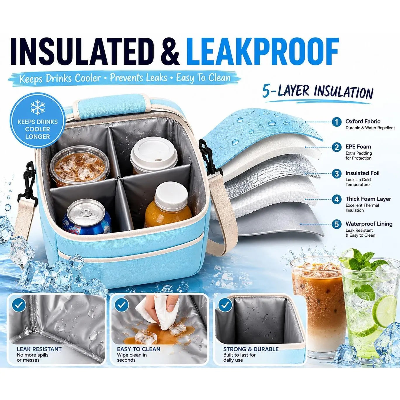 6-Cup Portable Drink Carrier Bag, Reusable Polyester Fabric Tote with Adjustable Dividers - Multi-Cup Organiser for Takeout & Outdoor Events, Multi-Cup Holders