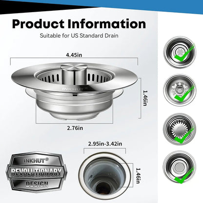 Anti-Clogging 3-In-1 Kitchen Sink Drain Filter | Pop-Up Stopper & Food Catcher, Odor-Proof, No Tools Needed (3.5 Inch)
