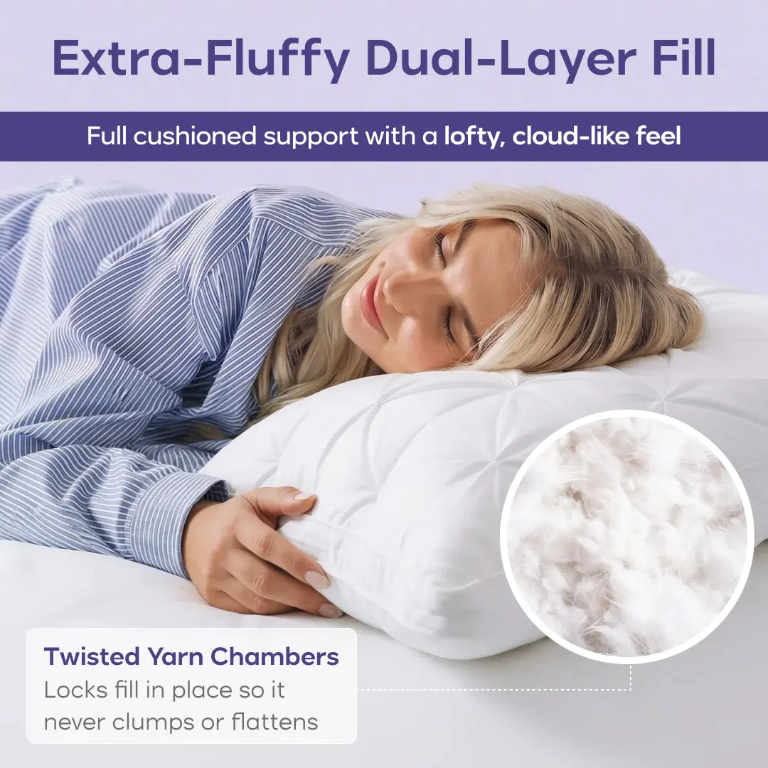 Mellow Sleep | Ploof Pillow (4-Pack) – Extra-Fluffy Dual-Layer Pillow, Cloud-Like Soft Plush Bed Pillow with Breathable Support, Never Flat, Neck-Cradling Comfort for Side, Back & Stomach Sleepers, Machine Washable