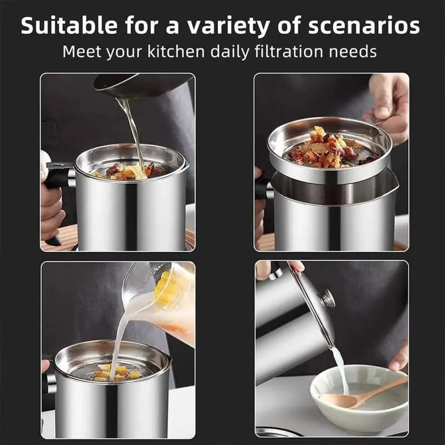 1 Count Modern Kitchen Oil Dispenser with Tray & Lid,Stainless Steel Oil Pot with Filter,Bacon Grease Container, Cooking Oil Can, Kitchenware, Utensils, Kitchen Gadgets