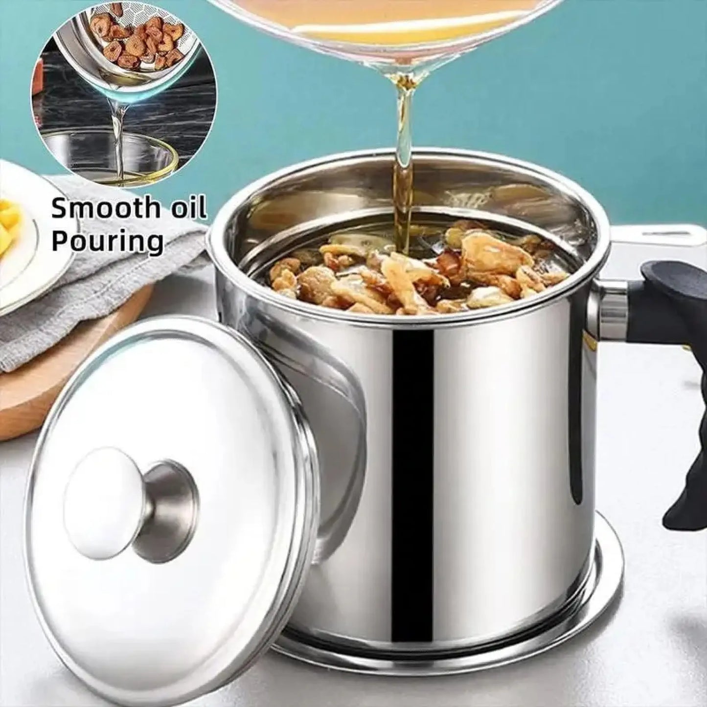 1 Count Modern Kitchen Oil Dispenser with Tray & Lid,Stainless Steel Oil Pot with Filter,Bacon Grease Container, Cooking Oil Can, Kitchenware, Utensils, Kitchen Gadgets