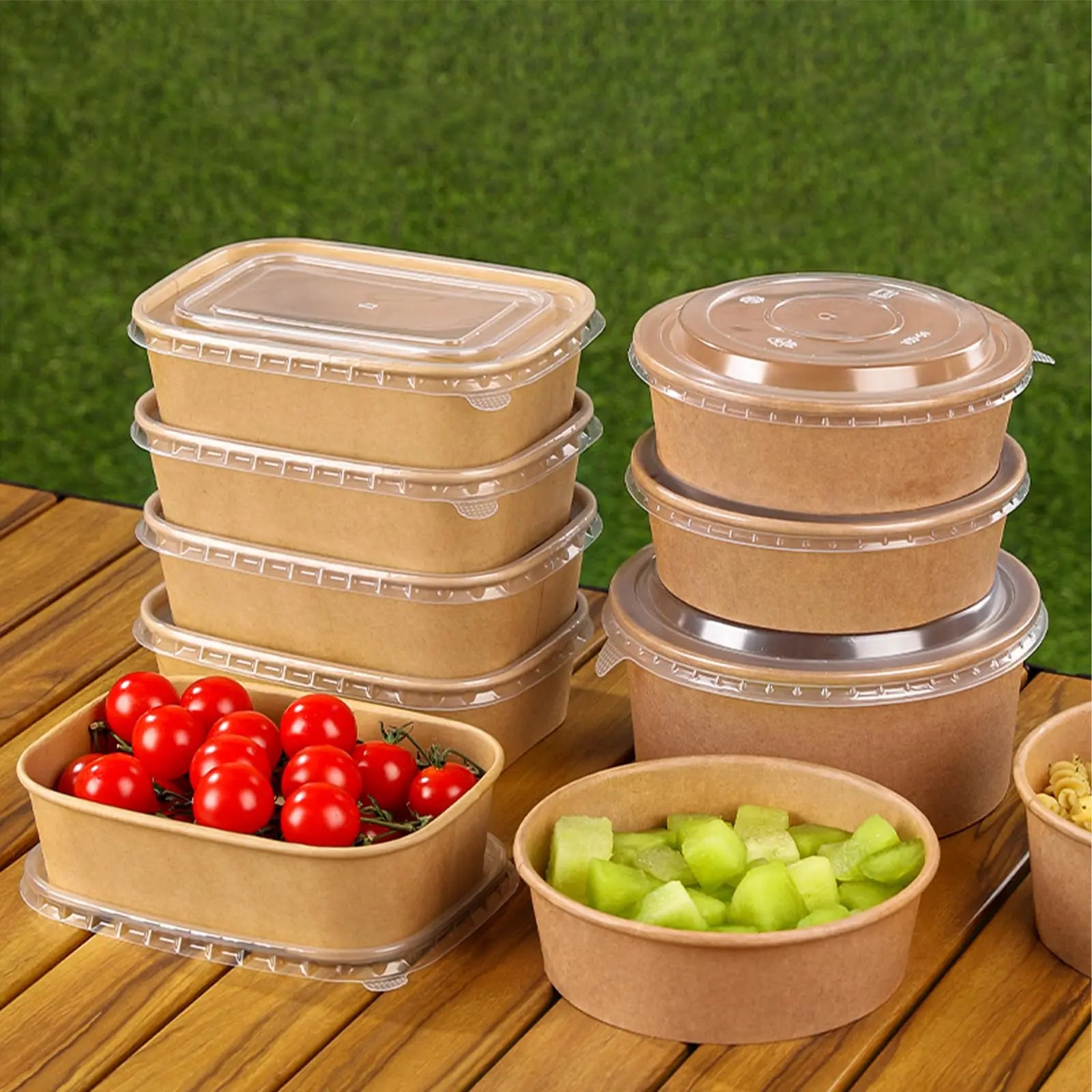 Summer Sale Kesaplan 50Pack Disposable Kraft Paper Bowls with Lids and Forks,29Oz/35Oz Square,Meal Prep Containers Disposable Large Paper Bowls, Leakproof Food Containers Treat Soup Serving Bowl, Microwave Safe for Hot/Cold Food Compostable