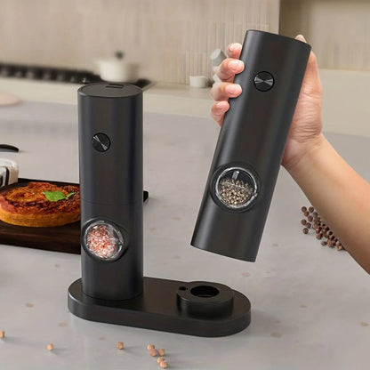 Electric Salt and Pepper Seasoning Grinder Set, 1- or 2-Count Battery-Powered Adjustable Grinder with LED Light, Base & Brush, Kitchen Gadget Gift, Kitchenware, Batteries Not Included #GLOBAL PICKS