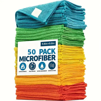 Microfiber Cleaning Cloths, Multi-Color Pack (5/10/20/50Pcs, 9.84X9.84In) - Quick-Dry, Scratch-Free, Durable for Kitchen Bath Daily Clean on Indoor Surfaces