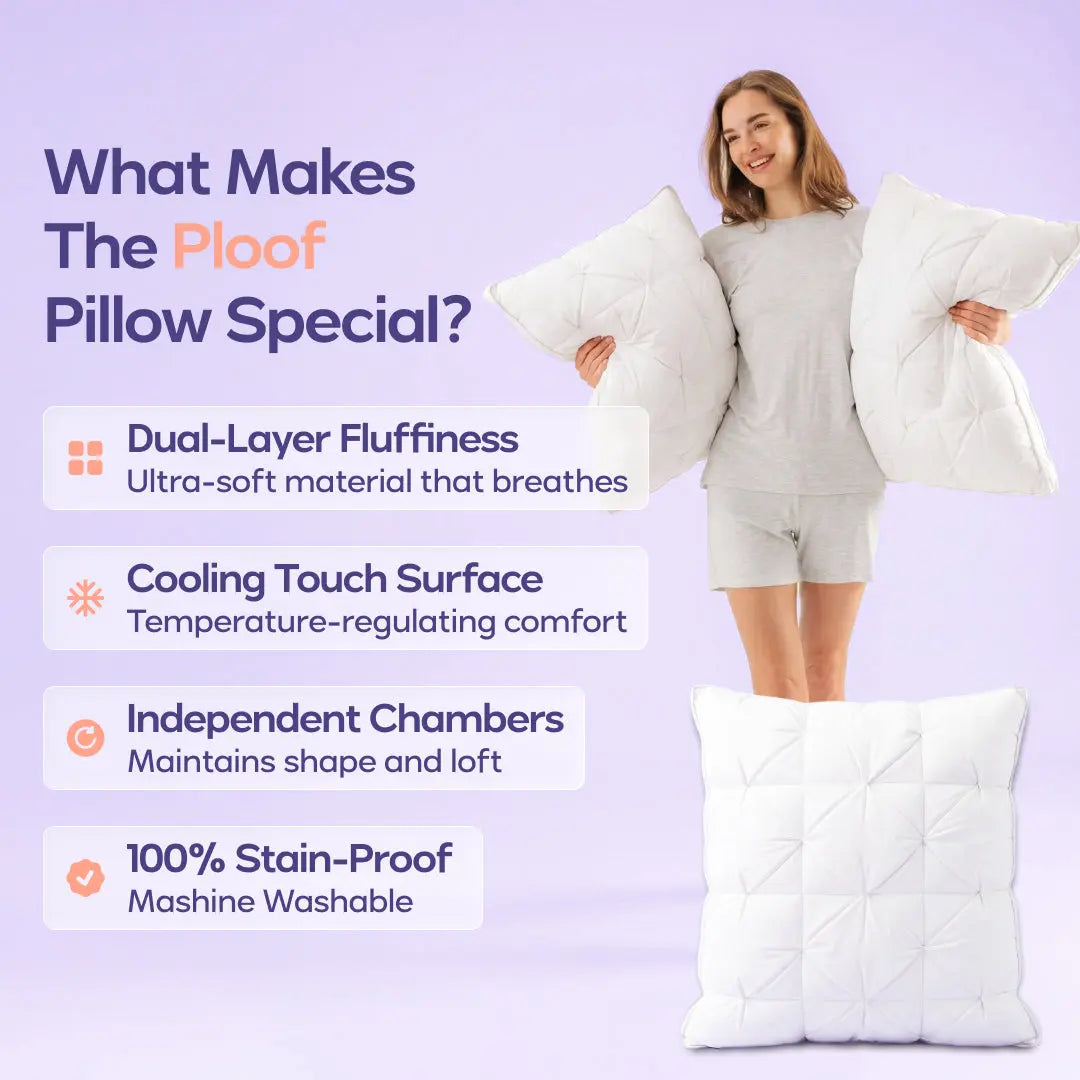 Mellow Sleep | Ploof Pillow (4-Pack) – Extra-Fluffy Dual-Layer Pillow, Cloud-Like Soft Plush Bed Pillow with Breathable Support, Never Flat, Neck-Cradling Comfort for Side, Back & Stomach Sleepers, Machine Washable