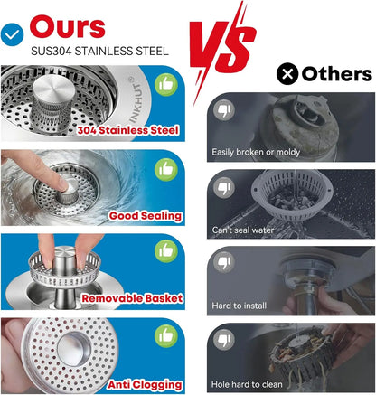 Anti-Clogging 3-In-1 Kitchen Sink Drain Filter | Pop-Up Stopper & Food Catcher, Odor-Proof, No Tools Needed (3.5 Inch)