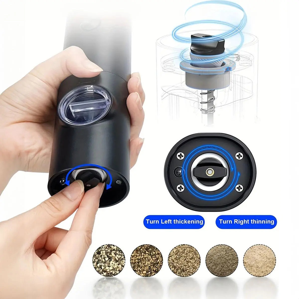 Electric Salt and Pepper Seasoning Grinder Set, 1- or 2-Count Battery-Powered Adjustable Grinder with LED Light, Base & Brush, Kitchen Gadget Gift, Kitchenware, Batteries Not Included #GLOBAL PICKS