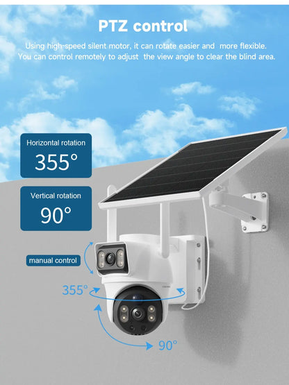 4G Solar Dual Lenses Security Camera, Wireless Outdoor, AI Human Detection, Dual View, 355° Pan 90° Tilt, PIR Motion Alert, IP65 Waterproof, Night Vision, App Remote, No Wifi Needed, Home Security System, Ai Security Camera System
