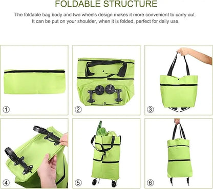 Collapsible Shopping Grocery Bag with Wheels Rolling Tote Bag with Wheels Large Reusable Shopping Bags Foldable Cart