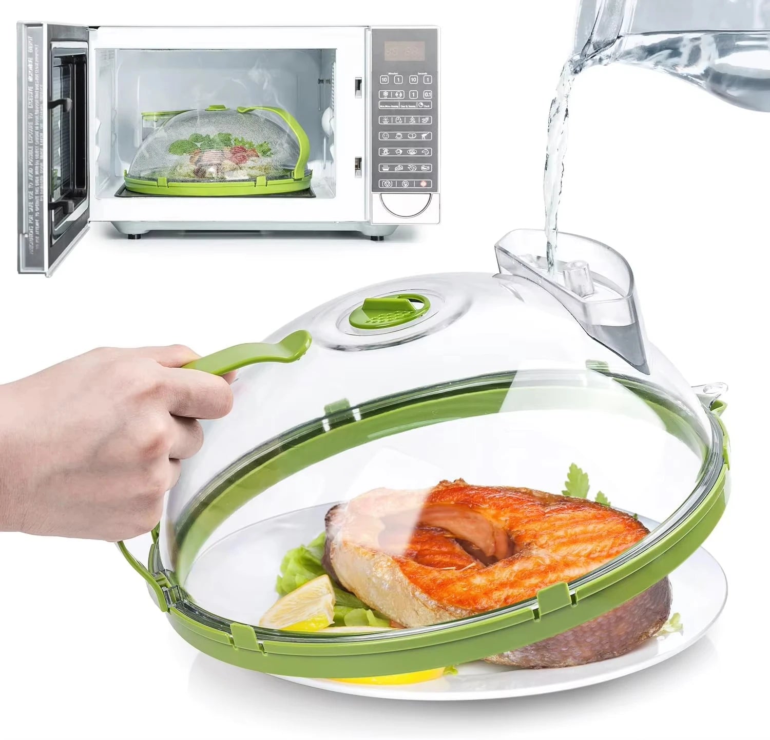 Microwave Splash Cover High Temperature Resistant Microwave Guard Lid Transparent Food Heating Cover with Steam Vent and Handle