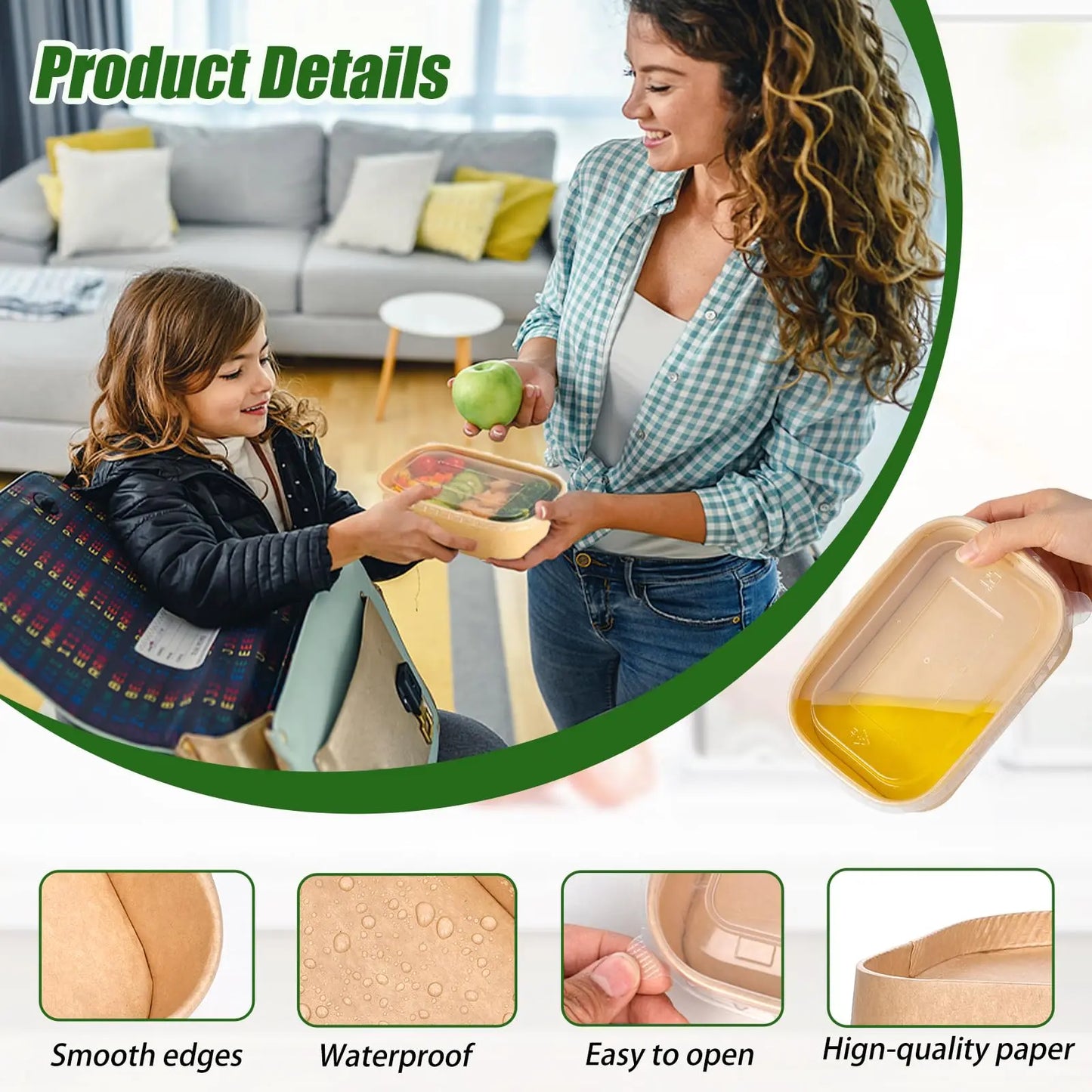 Summer Sale Kesaplan 50Pack Disposable Kraft Paper Bowls with Lids and Forks,29Oz/35Oz Square,Meal Prep Containers Disposable Large Paper Bowls, Leakproof Food Containers Treat Soup Serving Bowl, Microwave Safe for Hot/Cold Food Compostable