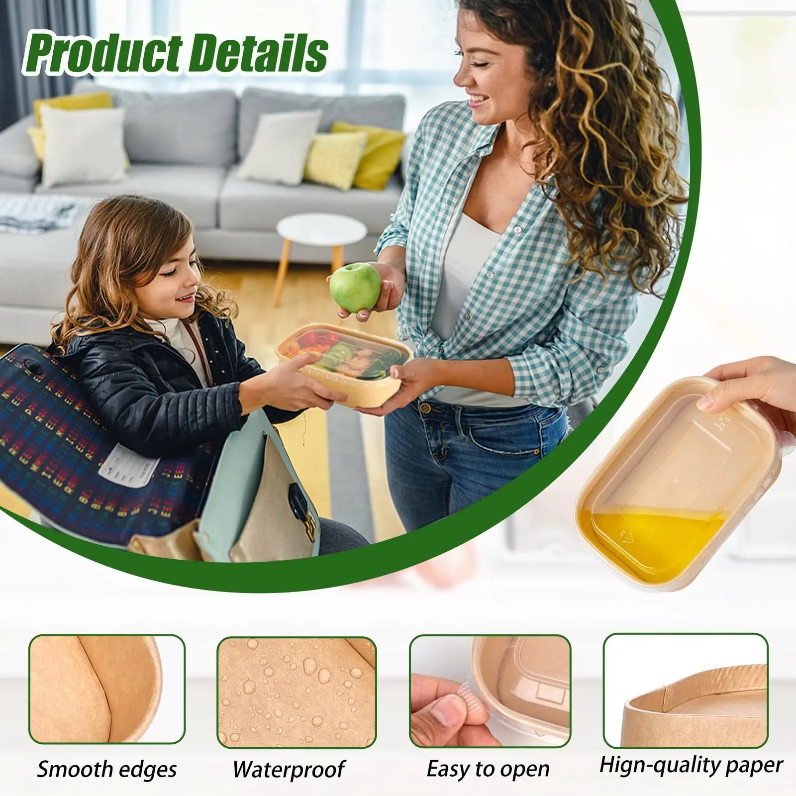 Summer Sale Kesaplan 50Pack Disposable Kraft Paper Bowls with Lids and Forks,29Oz/35Oz Square,Meal Prep Containers Disposable Large Paper Bowls, Leakproof Food Containers Treat Soup Serving Bowl, Microwave Safe for Hot/Cold Food Compostable